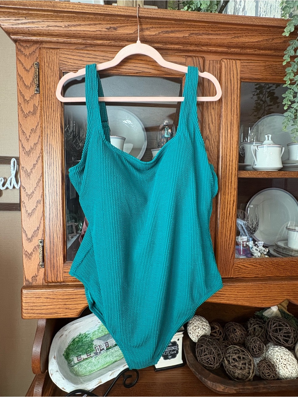 Kona Sol Teal Ribbed One-Piece